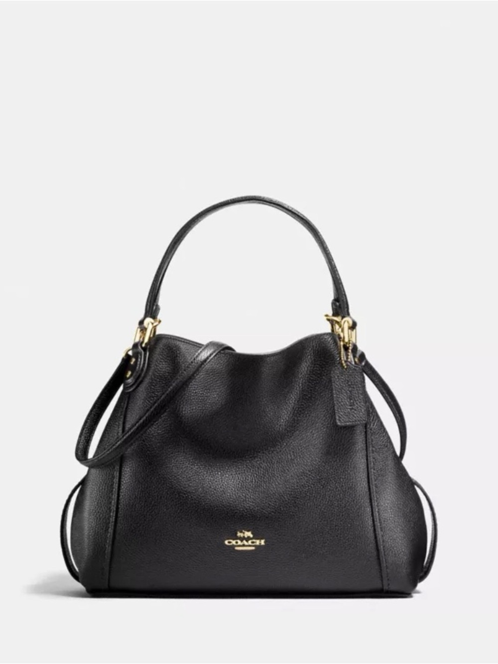 Coach edie Black Pebbled Leather Satchel with Gold Hardware